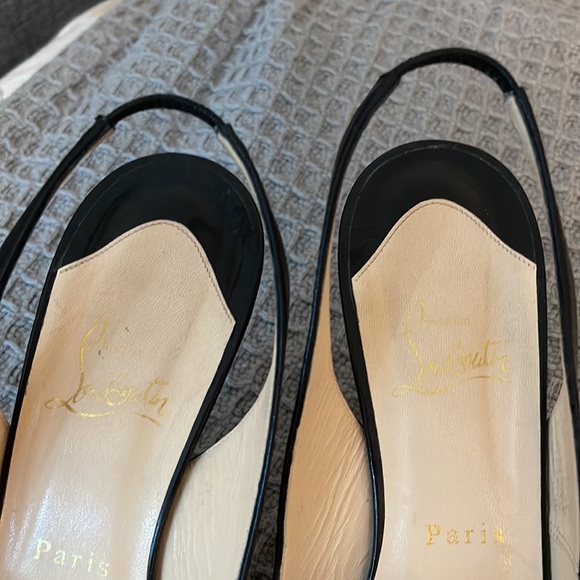 Christian Louboutin Black  Leather  Peep Toe Slingback Sandals 40.5 - Picture 7 of 12